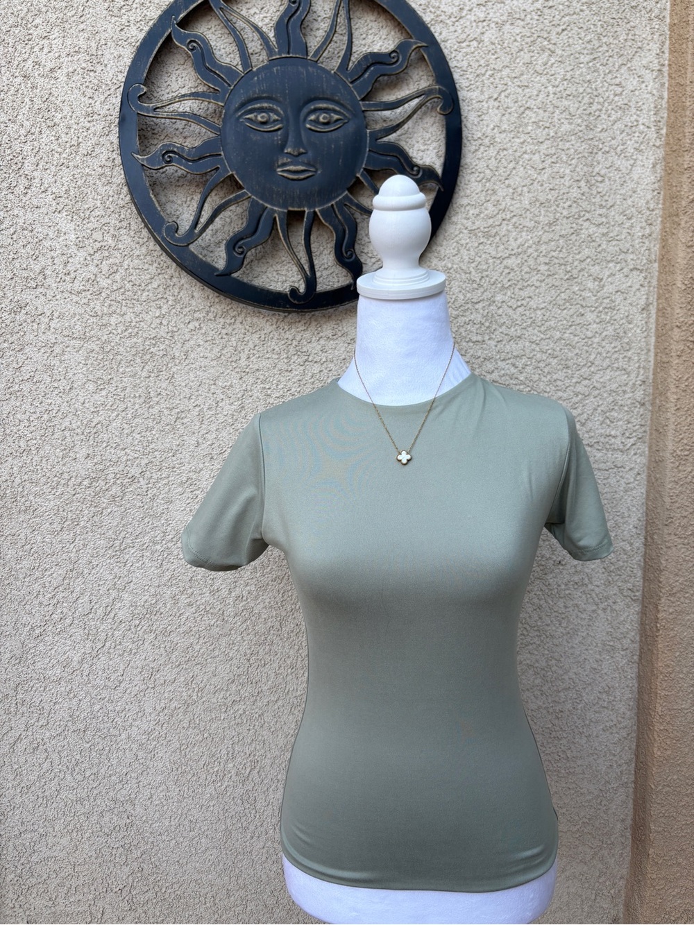 Jova Sage Green Buttery Soft Crewneck Short Sleeve Top Everyday Basics Casual